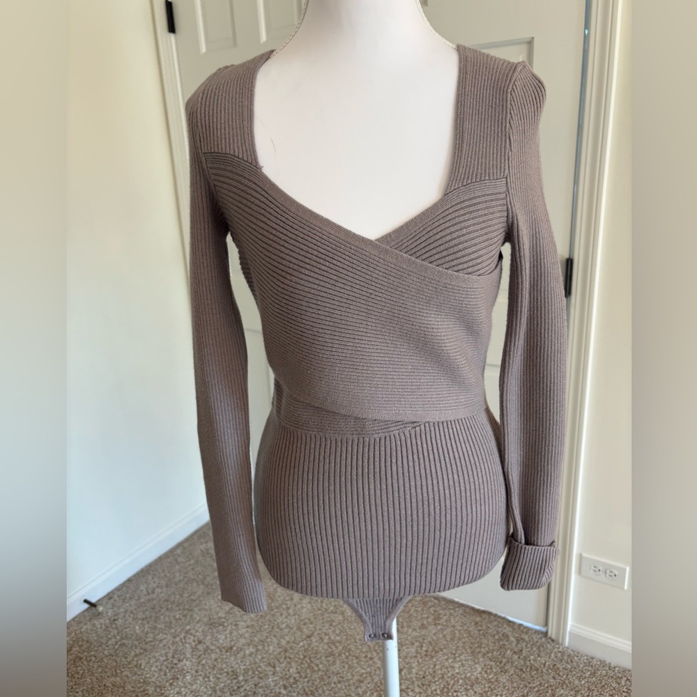 Abercrombie & Fitch LuxeLoft Wrap Bodysuit Taupe